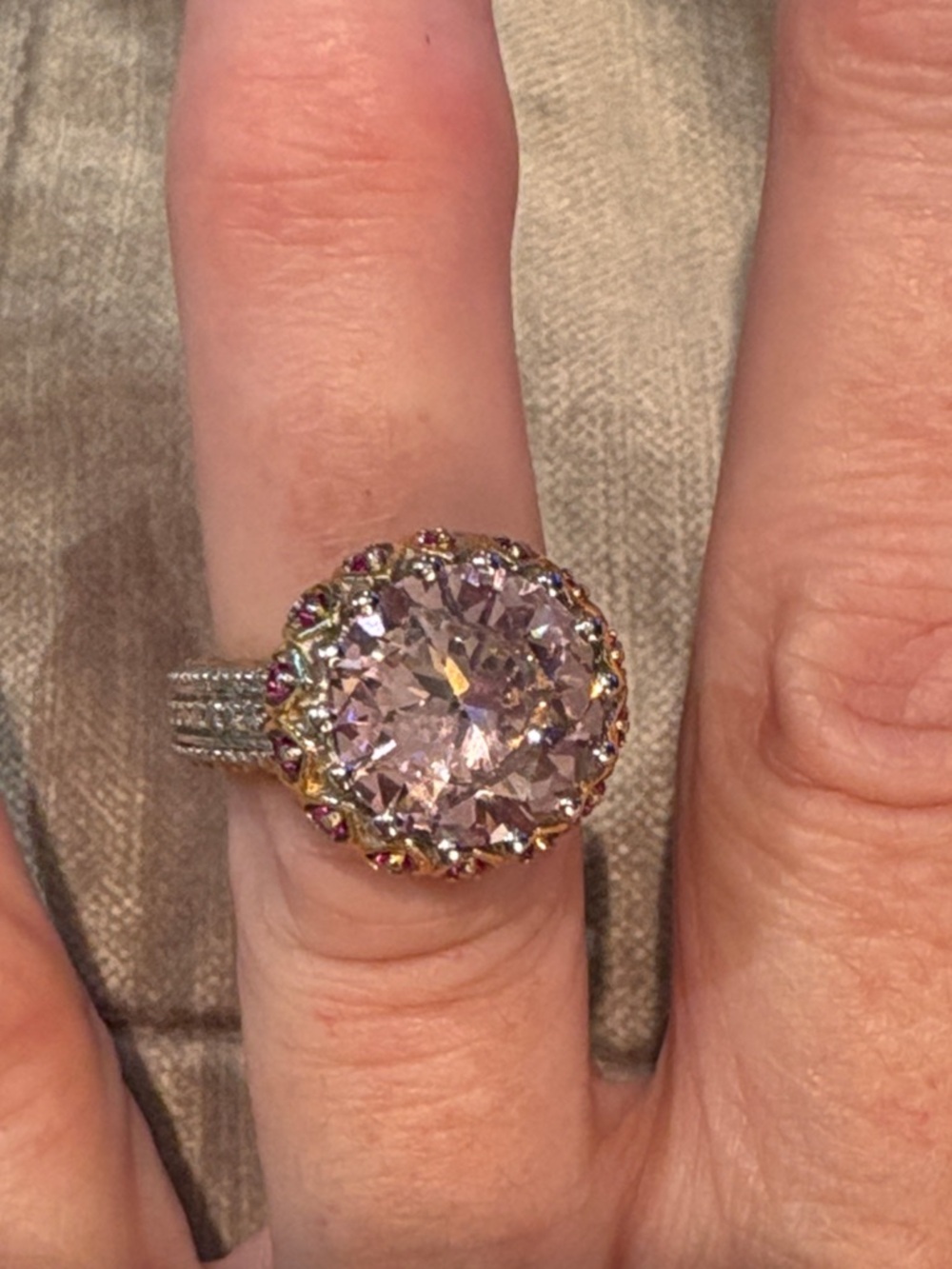Amazing Pink-Purple Halo Cocktail Ring with Red Spinel Accent Stones 925 size 5 - Picture 6 of 9